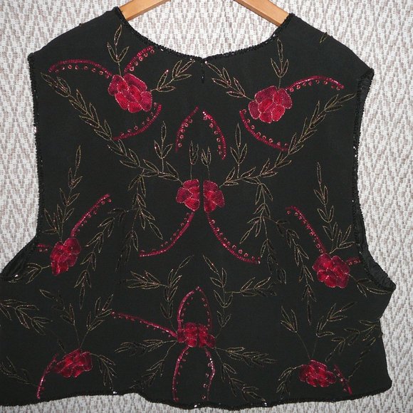Embroidered Floral Beaded Sleeveless Blouse Evening Holiday size 24W New - Picture 9 of 13